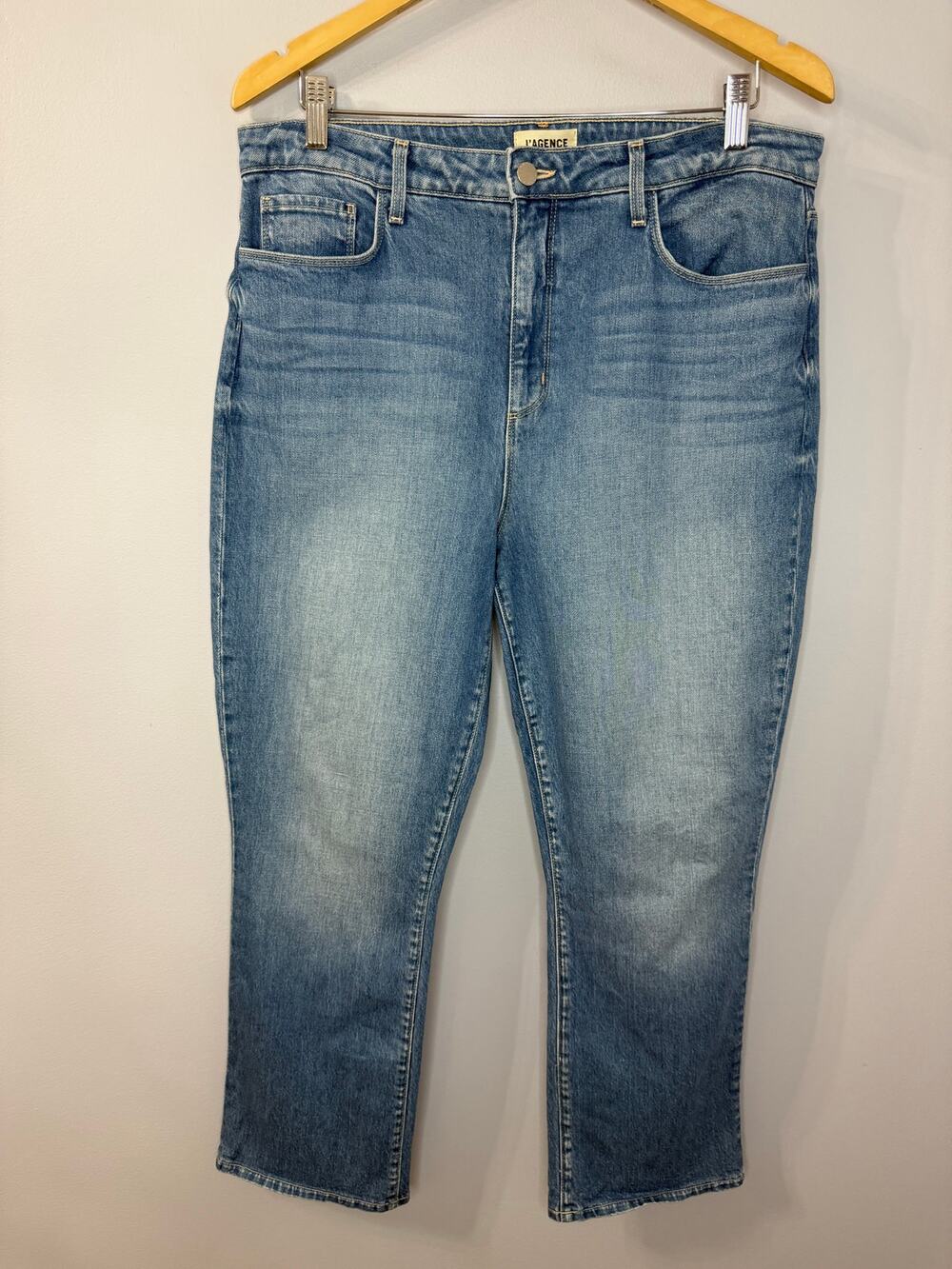 L'Agence Mira Ultra High Rise Cropped Micro Bootcut Jeans Sz 31 Light Wash